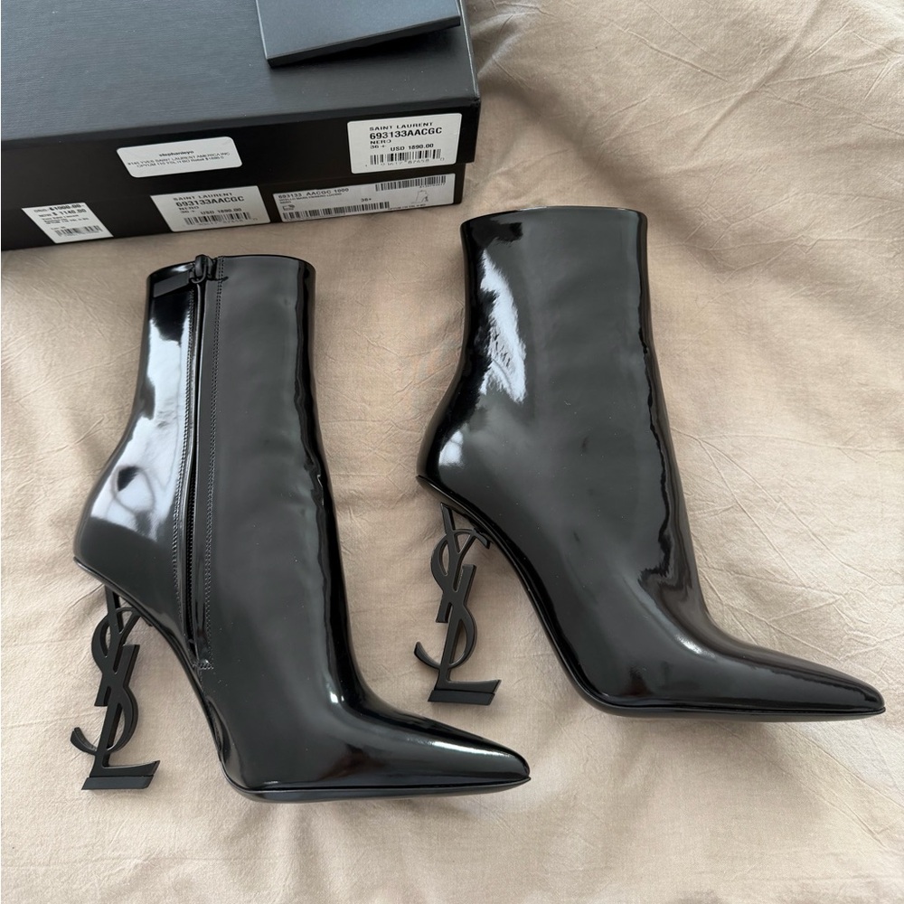 Saint Laurent Patent Leather Opyum Ankle Boots